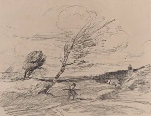Jean Baptiste Camille Prints: The Gust of Wind (Le Coup de Vent), 1871. Creator: Jean-Baptiste-Camille Corot