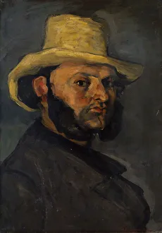 Laid Down On Canvas Prints: Gustave Boyer (b. 1840) in a Straw Hat, 1870-71. Creator: Paul Cezanne