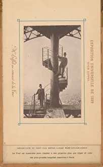 Eiffel Tower Prints: Gustave Eiffel and another man on top of the Eiffel Tower