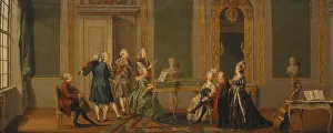 Flute Player Prints: Gustavian Style Interior with a Musical Party, 1779. Creator: Per Hillestrom