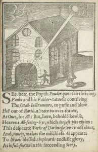 Conspirator Prints: Guy Fawkes and Satan outside the Houses of Parliament, 1617. Creator: Unknown