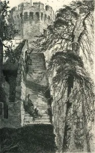 Warwick Castle Collection: Guys Tower and the Walls of Warwick Castle, c1870