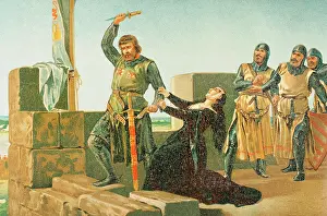 Guzman the Good throws his dagger at the Muslims during the siege of Tarifa in 1296, 1890. Creator: Unknown