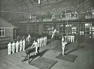 Brixton Collection: Gymnastics by male students, School of Building, Brixton, London, 1914