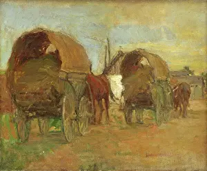 Wagons Prints: Gypsy caravans, 1918. Creator: Elemir Halasz-Hradil
