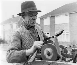 Sharpening Prints: Gypsy knife-grinder, Horley, Surrey, 1964