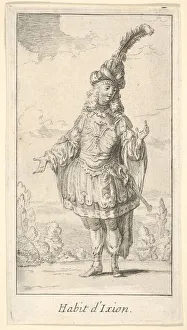 Claude Gillot Gallery: Habit d Ixion: a man wearing a tonnelet with a sword in the belt, a turban with one la