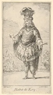 Habit de Roy: a man wearing a tonnelet decorated with rosettes, a crown and a turban w Habit de Roy: a man wearing a tonnelet decorated with rosettes, a crown and a turban w