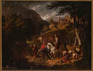 1830 Prints: The Habsburg legend: Count Rudolf helps a priest over a torrent