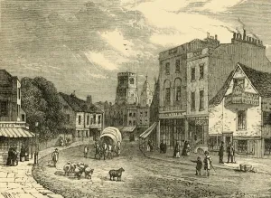 Hackney Collection: Hackney, Looking Towards the Church, 1840, (c1876). Creator: Unknown