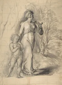 Richmond George Prints: Hagar and Ishmael in the Wilderness (recto); Two Portrait Studies of the Artists Wife