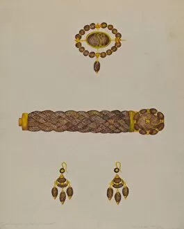 Earrings Gallery: Hair Bracelet, Earrings, and Brooch, c. 1936. Creator: Florence Stevenson