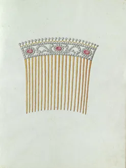 Comb Prints: Hair comb with twenty teeth and three red stones