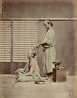 Cutting Prints: Hair Dressing in Japanese Style, 1870s-1890s. Creator: Kusakabe Kimbei