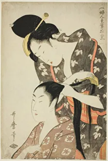Salon Prints: Hairdresser, from the series Twelve Types of Womens Handicraft (Fujin tewaza)