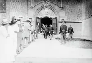 Viscount Prints: Haldane leaving gymnasium, West Point, 1913. Creator: Bain News Service