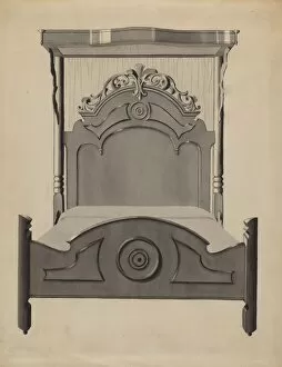 Half-canopy Carved Bed, c. 1936. Creator: Dorothy Posten