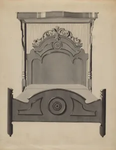 Bed Canopy Gallery: Half-canopy Carved Bed, c. 1936. Creator: Dorothy Posten