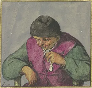 Relaxation Prints: Half-figure of a seated peasant with a pipe, after 1670. Creator: Adriaen van Ostade
