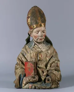 Pious Prints: Half figure of a St. bishop's, around 1480/1490. Creator: Hans Klocker