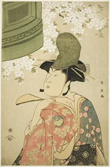 Katsukawa Shunei Prints: Half-Length Portrait of the Actor Nakayama Tomisaburo as a hirabyoshi Dancer in the... c
