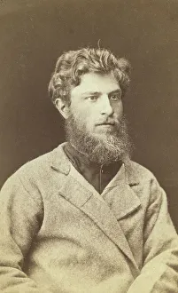 Half-length portrait of a man, dressed in convict clothing, facing right, between 1880 and 1886. Creator: Unknown