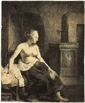 Breast Gallery: Half-Naked Woman by a Stove, 1658. Artist: Rembrandt Harmensz van Rijn