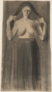 Modersohn Becker Paula Prints: Half-Nude Woman Holding Her Hair Apart, c. 1898. Creator: Paula Modersohn-Becker