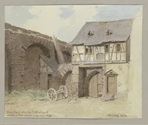 Cart Prints: Half-timbered house leaning against a wall in Neudorf near Eltville
