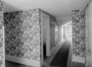 William H Prints: Hall with floral wallpaper, probably in a clubhouse