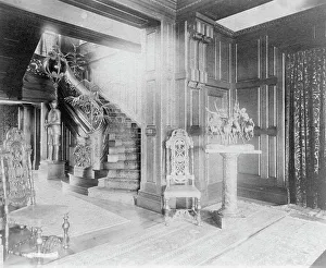 Panelling Prints: Hall and stairway, with suit of armor at left