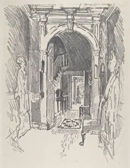 Pennell Joseph Prints: Hallway at Dr. Wister s, 1912. Creator: Joseph Pennell