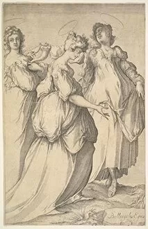 Bellange Jacques Gallery: Three Haloed Female Figures, ca. 1610-50. Creator: Matthaus Merian