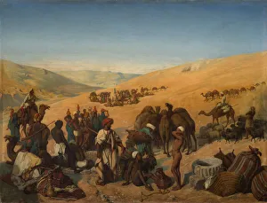 West Bank Prints: Halt of Caravans at the Wells of Saba (Beersheba) in the Desert South of Hebron, 1850