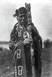 Rattle Prints: Hamasaka in Tluwulahu costume with speaker's staff-Qagyuhl [principal chief]