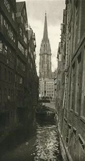 Hamburg - Fleet with St. Nikolai Tower, 1931. Artist: Kurt Hielscher