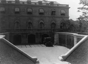 Hamilton Rice Home in Newport, Rhode Island, exterior view showing garage... between 1917 and 1927. Creator: Frances Benjamin Johnston