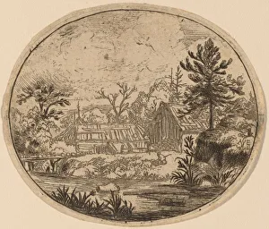 Etching With Engraving Prints: Hamlet at the Bank of a River, probably c. 1645 / 1656. Creator: Allart van Everdingen
