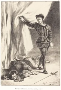 Incident Prints: Hamlet and the Body of Polonius (Act III, Scene IV), 1835. Creator: Eugene Delacroix