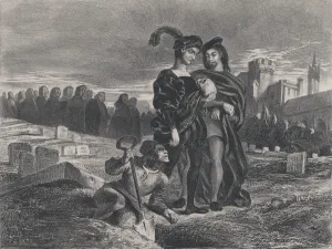 Villain Prints: Hamlet Contemplating Yoricks Skull, 1828. 1828. Creator: Eugene Delacroix