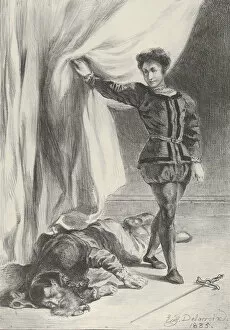 Images Dated 28th April 2020: Hamlet and the Corpse of Polonius, 1835. 1835. Creator: Eugene Delacroix