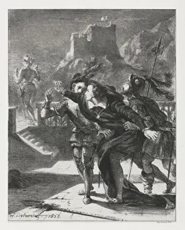 1798 1863 Prints: Hamlet: Hamlet Rushes to Follow the Ghost of his Father, 1835. Creator: Eugene Delacroix