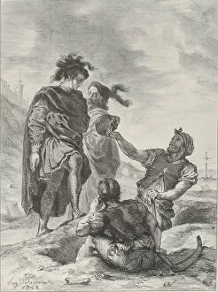 Images Dated 28th April 2020: Hamlet and Horatio before The Gravediggers, 1843. 1843. Creator: Eugene Delacroix
