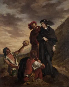 Hamlet and Horatio in the Graveyard. Artist: Delacroix, Eugene (1798-1863) Hamlet and Horatio in the Graveyard. Artist: Delacroix, Eugene (1798-1863)