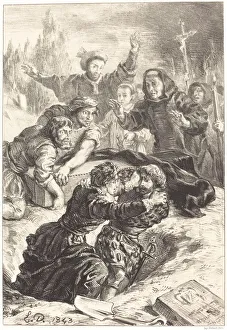 Ferdinand Victor Eug And Xe8 Prints: Hamlet and Laertes in the Grave of Ophelia (Act V, Scene I), 1843