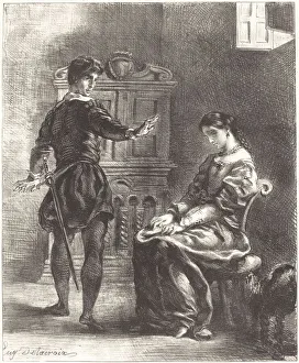 Stopping Prints: Hamlet and Ophelia (Act III, Scene I), 1834 / 1843. Creator: Eugene Delacroix