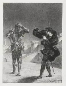 1798 1863 Prints: Hamlet: The Phantom on the Terrace, 1843. Creator: Eugene Delacroix (French, 1798-1863)