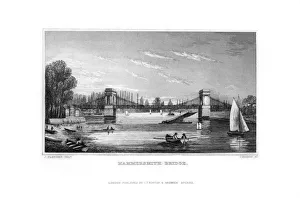 Hammersmith Prints: Hammersmith Bridge, Hammersmith, London, 1829. Artist: J Rogers