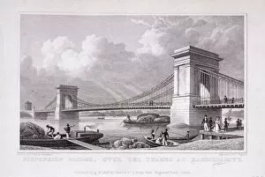 Thomas Higham Gallery: Hammersmith Bridge with water vessels on the River Thames, Hammersmith, London, 1828