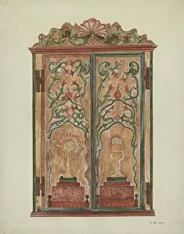 Linen Press Gallery: Hand-carved Cabinet, c. 1937. Creator: Vera Van Voris